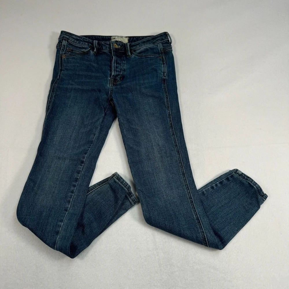 Free People Button Fly Skinny Jeans Womens Size 25 Medium Blue Mid Rise